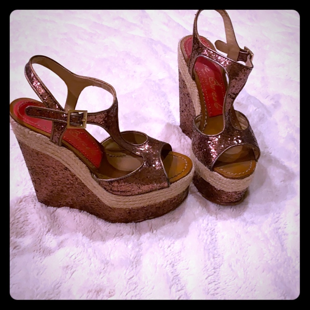 Brown glitter espadrille wedges